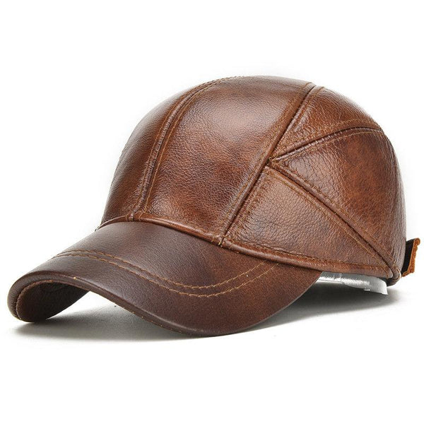 Men's Winter Real Leather Baseball Caps with Ear Flaps Outdoor Warm Trucker Adjustable Hats