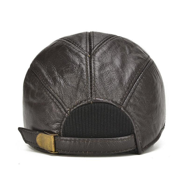 Men's Winter Real Leather Baseball Caps with Ear Flaps Outdoor Warm Trucker Adjustable Hats