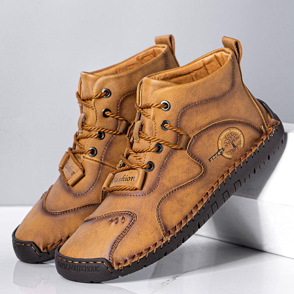 Men Microfiber Breathable Hand Seams Soft Bottom Non-slip Lace-Up Ankle Boots