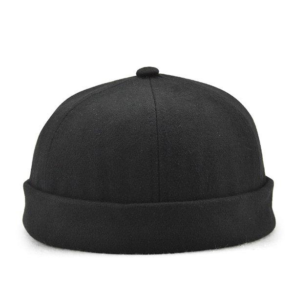 Men's Solid French Bucket Cap Flanging Skull Cap Sailor Cap Rolled Cuff Retro Fashion Brimless Hats