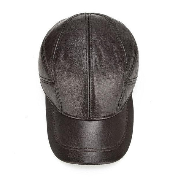 Men's Winter Real Leather Baseball Caps with Ear Flaps Outdoor Warm Trucker Adjustable Hats