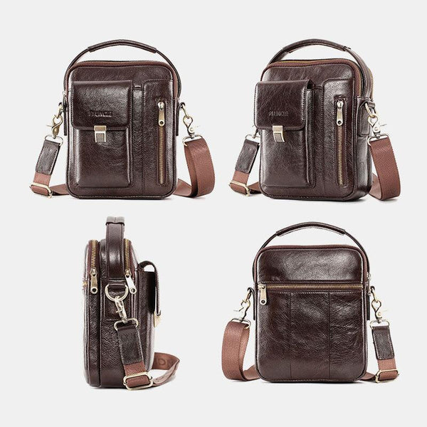 Men's genuine leather cowhide multifunction shoulder bag with large capacity shoulder bag