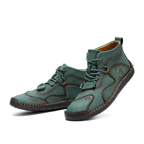 Men Microfiber Breathable Hand Seams Soft Bottom Non-slip Lace-Up Ankle Boots