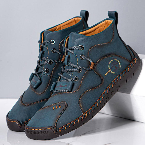 Men Microfiber Breathable Hand Seams Soft Bottom Non-slip Lace-Up Ankle Boots