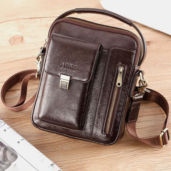 Men's genuine leather cowhide multifunction shoulder bag with large capacity shoulder bag