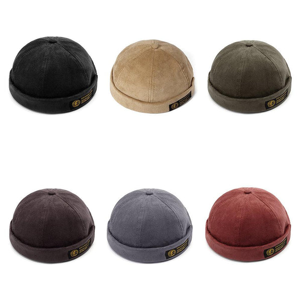 Men & Women Couples Adjustable Solid Cord Brim Hats Retro Crimping Bucket Cap