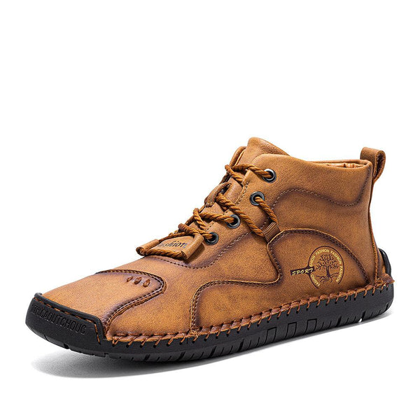 Men Microfiber Breathable Hand Seams Soft Bottom Non-slip Lace-Up Ankle Boots