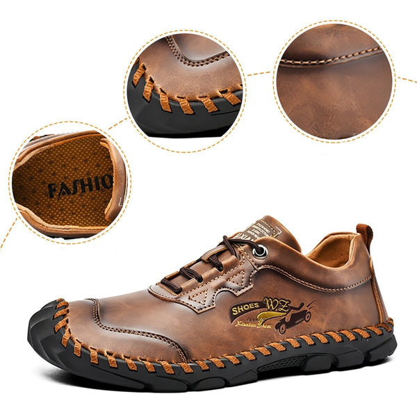 Men Hand Stitching Outdoor Toe Protective Slip Resistant Cow Leather Shoes