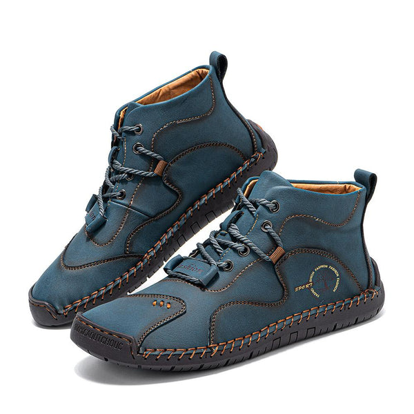 Men Microfiber Breathable Hand Seams Soft Bottom Non-slip Lace-Up Ankle Boots