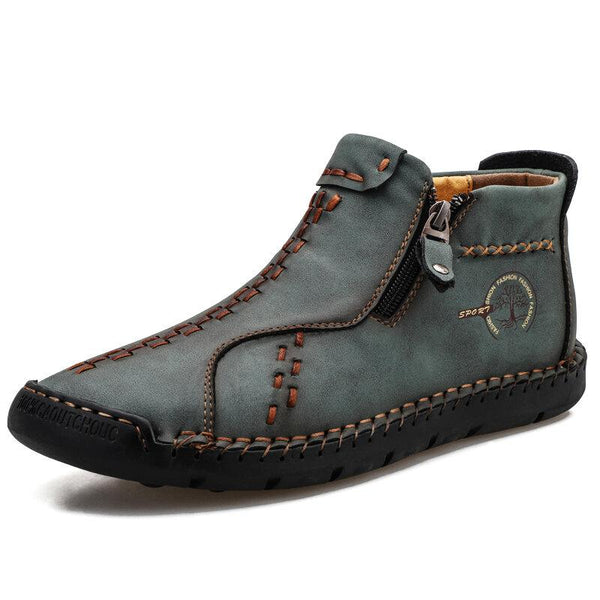 Men's Vintage Hand Sewing Microfiber Leather Side Zipper Ankle Boots