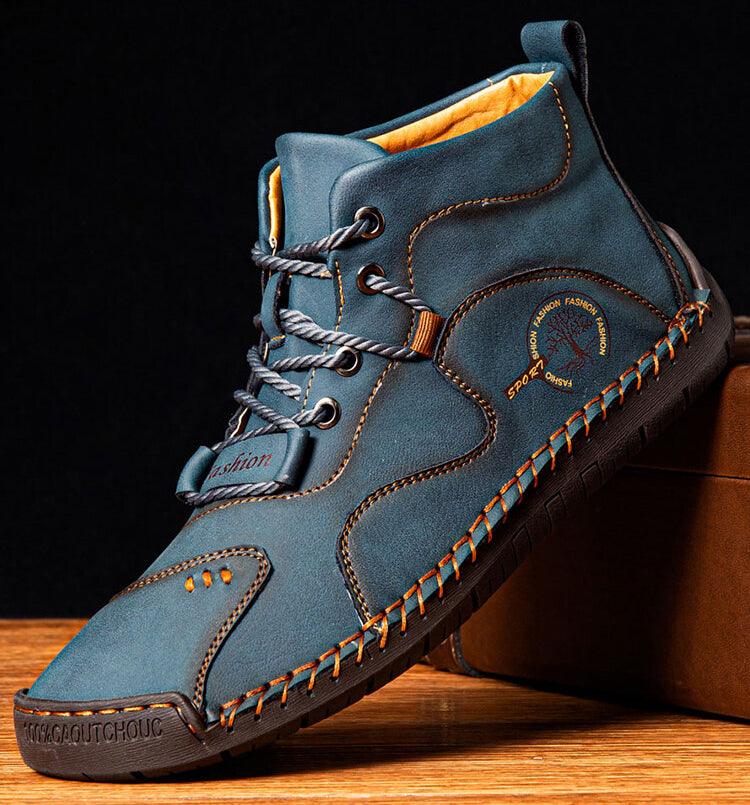 Men Microfiber Breathable Hand Seams Soft Bottom Non-slip Lace-Up Ankle Boots