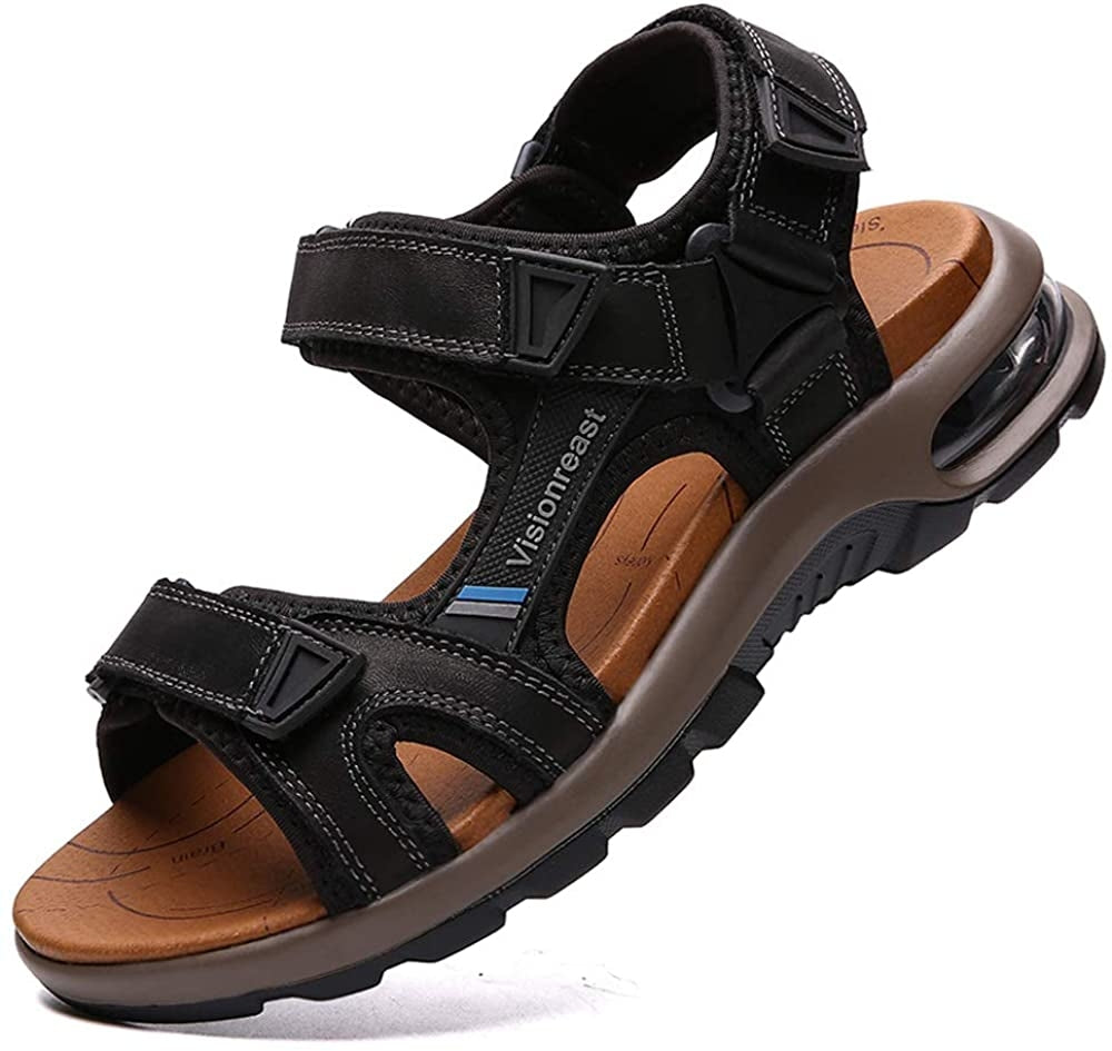 Men's Leather Slippers Beach Sandals Soft Outdoor Wading Shoes - Men's ...