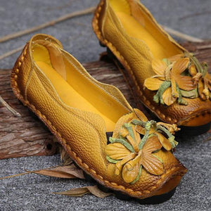 Mocassini piatti di scarpe in pelle di grano da donna