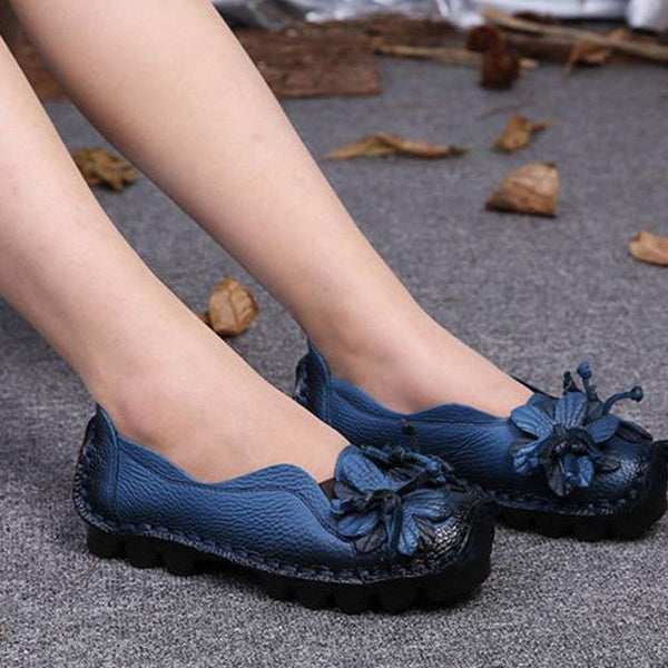 Women's Grain Leather Shoes Flat Loafers
